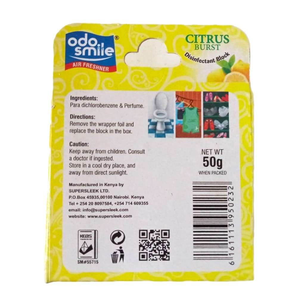 Odo Smile Citrus Burst Air Freshener Disinfectant Block 50g - Image 2