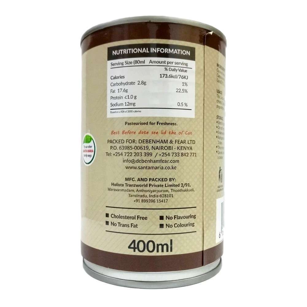 Santa Maria Coconut Cream 400ml - Image 2