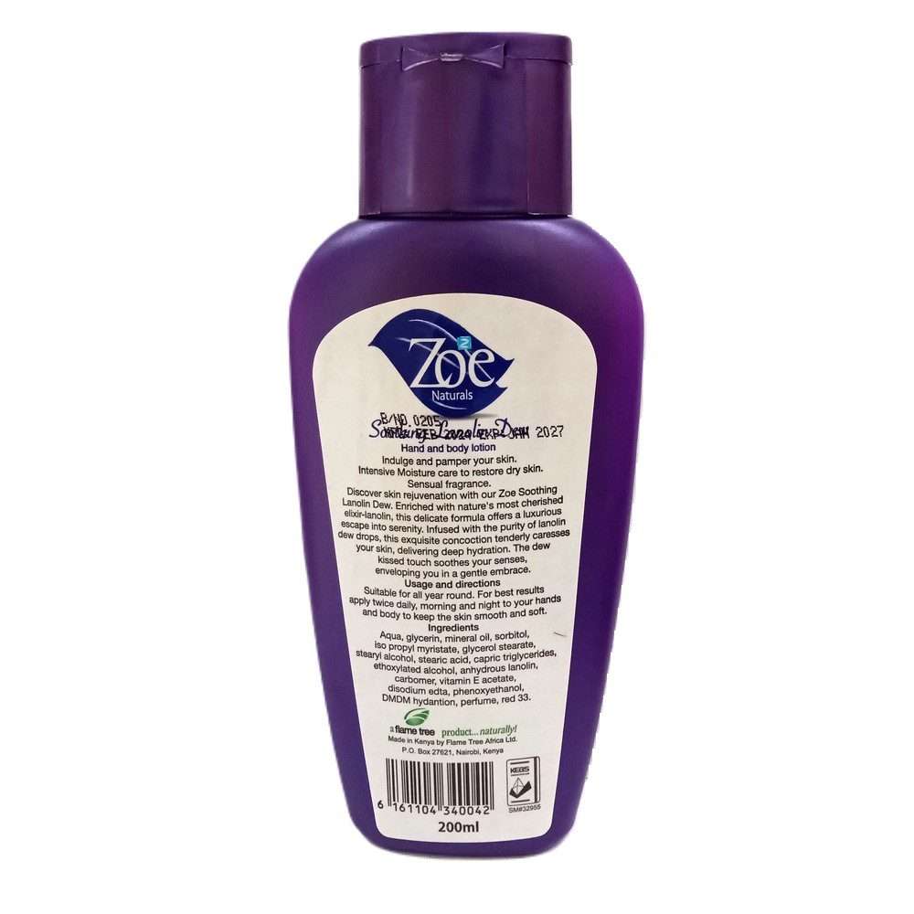 Zoe Soothing Lanolin Dew Hand and Body Lotion 200ml - Image 2